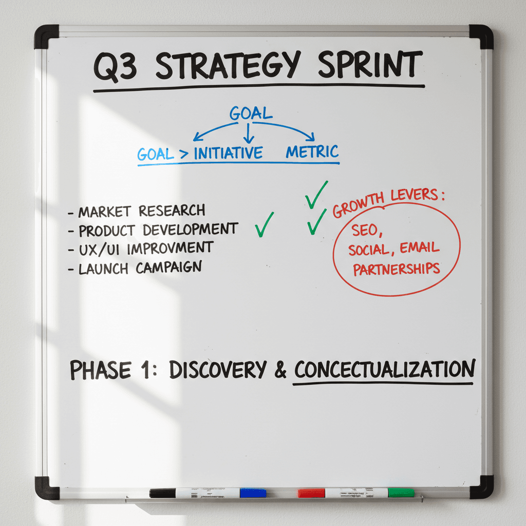 Strategy notes on a whiteboard