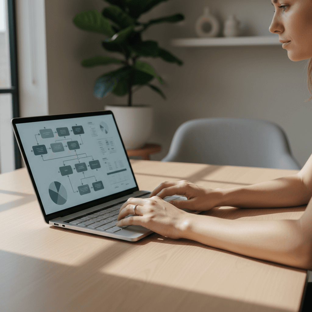Small business owner at desk with natural light