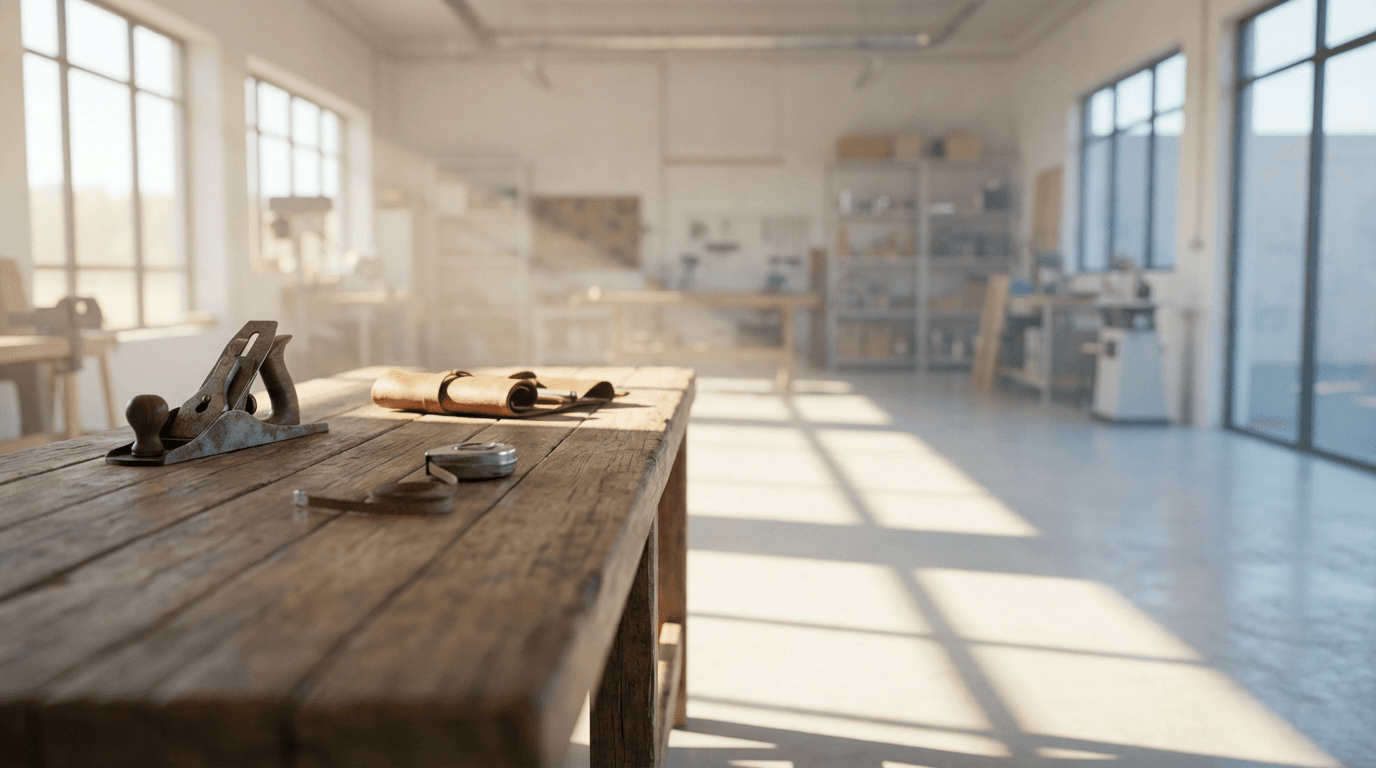 Workspace interior with natural daylight